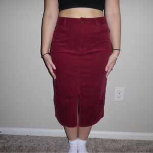 Burgundy Corduroy Midi Skirt